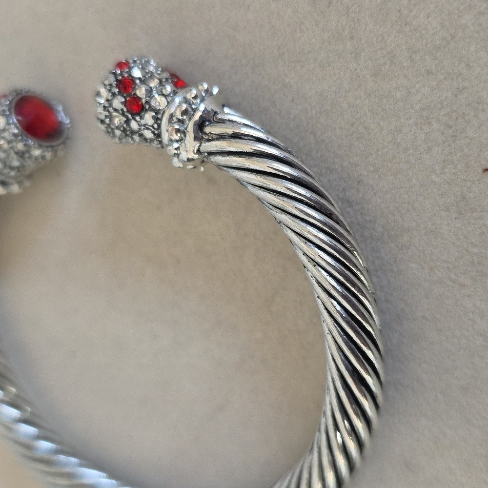 Statement Silver Steel Cable Bracelet Split Openi… - image 4